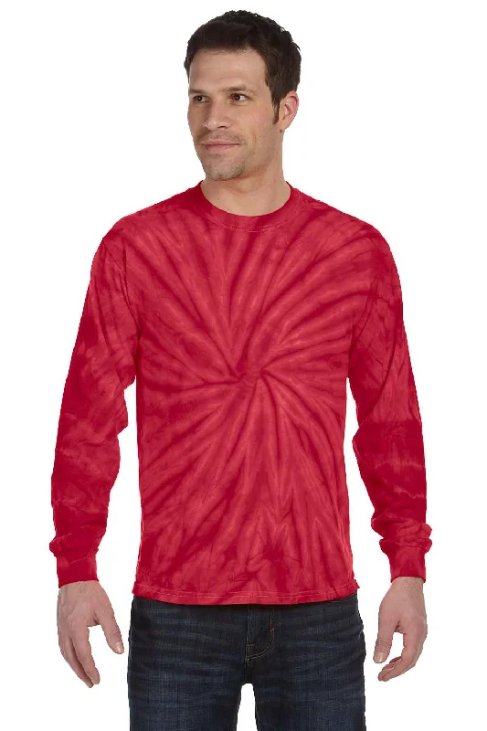 loose short sleeve cotton shirt -Tie-Dye Mens Long Sleeve Crewneck T-Shirt - Red