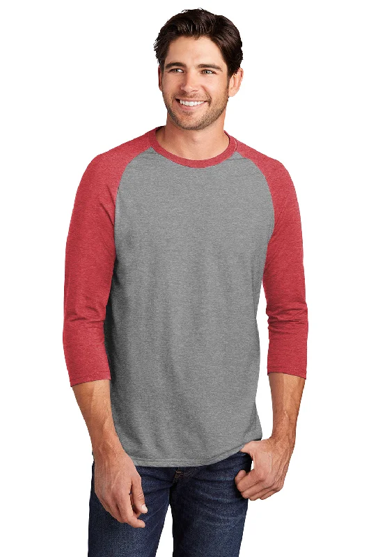 short sleeve shirts with pocket -District Mens Perfect Tri 3/4 Sleeve Crewneck T-Shirt - Grey Frost/Red