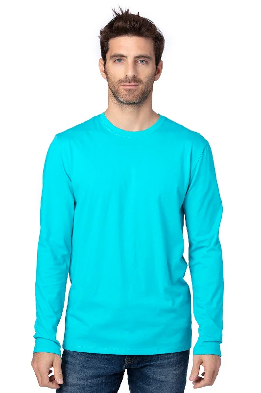 short sleeve top for summer evenings -Threadfast Apparel Mens Ultimate Long Sleeve Crewneck T-Shirt - Pacific Blue