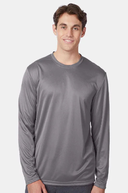 trendy loose fit short sleeve shirt -Hanes Mens Cool DRI FreshIQ Moisture Wicking Long Sleeve Crewneck T-Shirt - Graphite Grey