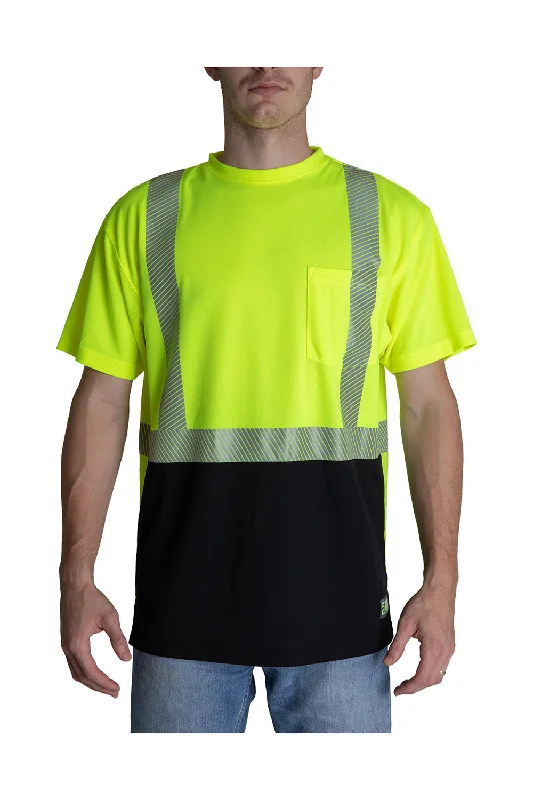 fun graphic short sleeve t-shirt -Berne Mens Hi-Vis Class 2 Color Blocked Moisture Wicking Short Sleeve Crewneck T-Shirt w/ Pocket - High Vis Yellow