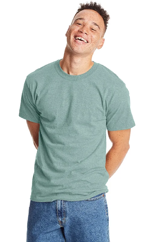 loose short sleeve shirt for gym -Hanes Mens Beefy-T Short Sleeve Crewneck T-Shirt - Heather Clean Mint Green - Closeout