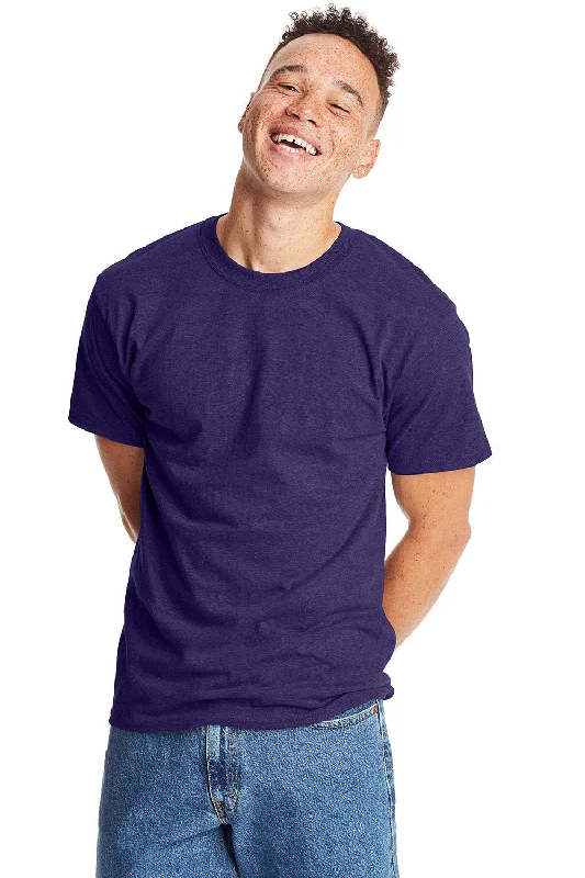 basic short sleeve t-shirt -Hanes Mens Beefy-T Short Sleeve Crewneck T-Shirt - Heather Grape Smash Purple