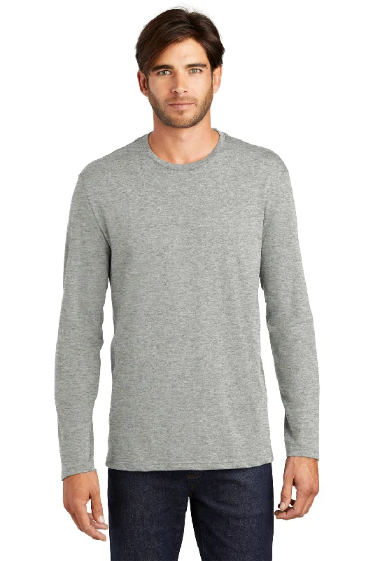 comfortable cotton short sleeve t-shirt -District Mens Perfect Weight Long Sleeve Crewneck T-Shirt - Heather Steel Grey