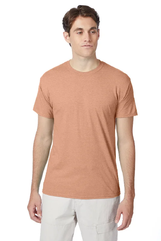 slim-fit short sleeve t-shirt for women -Hanes Mens X-Temp FreshIQ Moisture Wicking Short Sleeve Crewneck T-Shirt - Heather Cantaloupe Orange