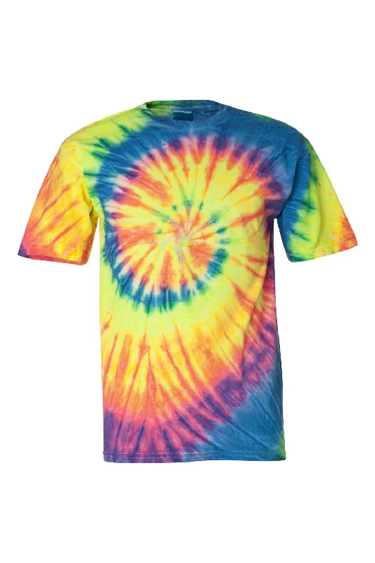 fun print short sleeve t-shirt for men -Dyenomite Mens Spiral Tie Dyed Short Sleeve Crewneck T-Shirt - Fluorescent Rainbow Swirl