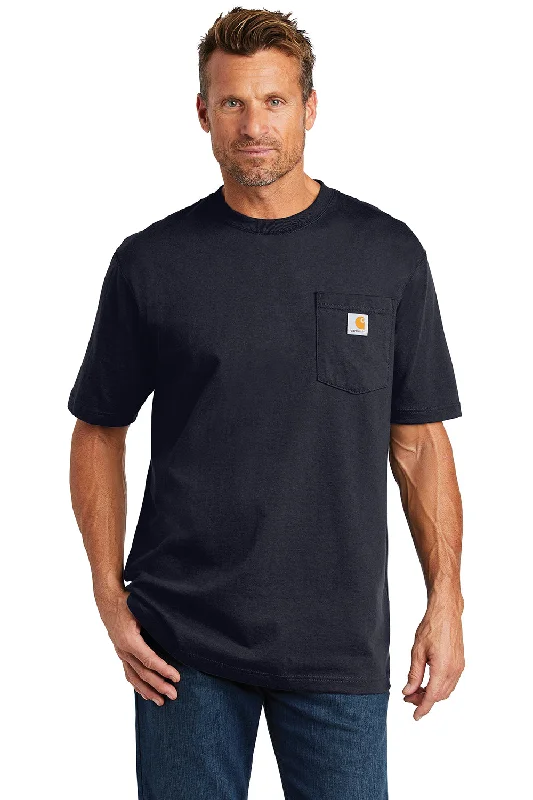 summer-ready graphic short sleeve t-shirt -Carhartt Mens Workwear Short Sleeve Crewneck T-Shirt w/ Pocket - Navy Blue