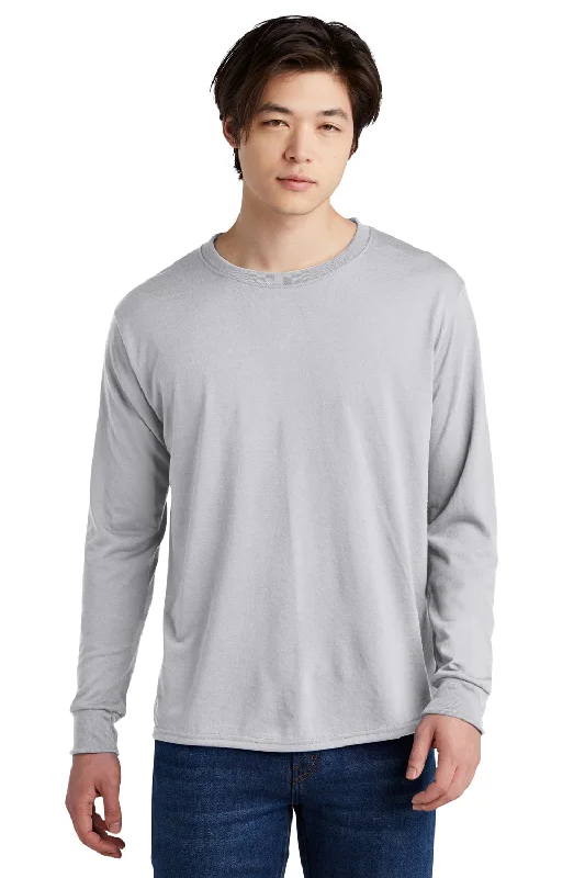 short sleeve t-shirt with modern graphics -Jerzees Mens Dri-Power Moisture Wicking Long Sleeve Crewneck T-Shirt - Silver Grey