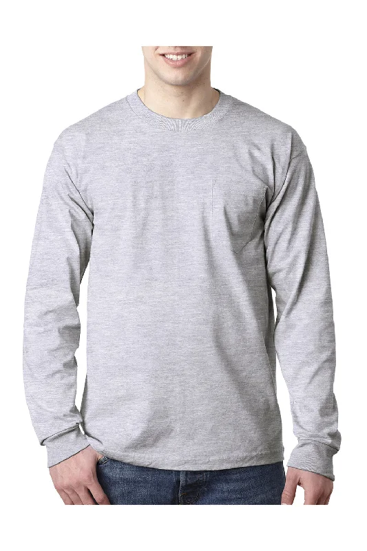 short sleeve raglan t-shirt for men -Bayside Mens USA Made Long Sleeve Crewneck T-Shirt w/ Pocket - Ash Grey