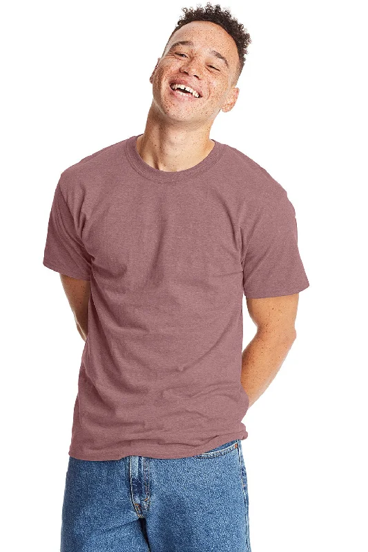 men’s fashion short sleeve t-shirt -Hanes Mens Beefy-T Short Sleeve Crewneck T-Shirt - Heather Mauve - Closeout