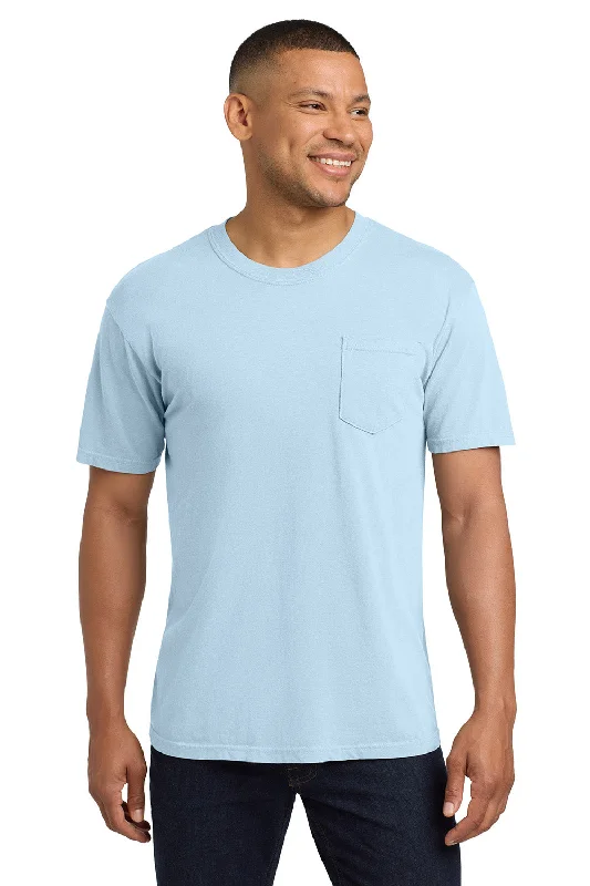 sporty short sleeve t-shirt -Comfort Colors Mens Short Sleeve Crewneck T-Shirt w/ Pocket - Chambray Blue