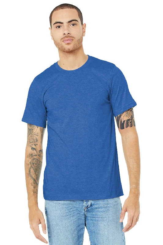 men’s casual short sleeve shirts -Bella + Canvas Mens Heather CVC Short Sleeve Crewneck T-Shirt - Heather True Royal Blue