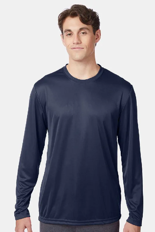 short sleeve t-shirt for autumn weather -Hanes Mens Cool DRI FreshIQ Moisture Wicking Long Sleeve Crewneck T-Shirt - Navy Blue