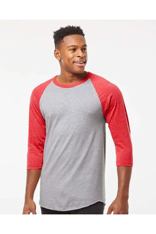 printed short sleeve t-shirt for men -Tultex Mens Fine Jersey Raglan 3/4 Sleeve Crewneck T-Shirt - Heather Grey/Heather Red