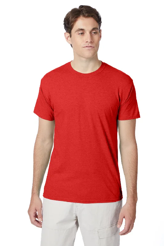 premium short sleeve t-shirt -Hanes Mens X-Temp FreshIQ Moisture Wicking Short Sleeve Crewneck T-Shirt - Heather Poppy Red