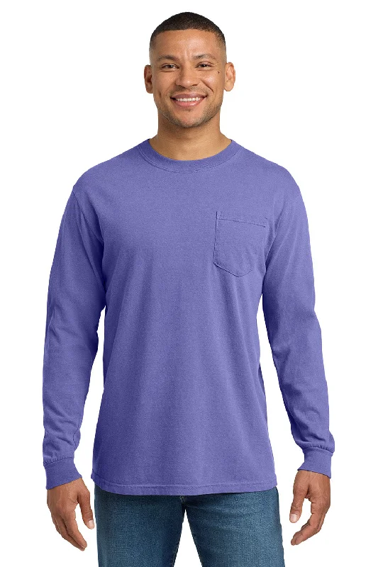 casual short sleeve button-up shirt -Comfort Colors Mens Long Sleeve Crewneck T-Shirt w/ Pocket - Violet Purple