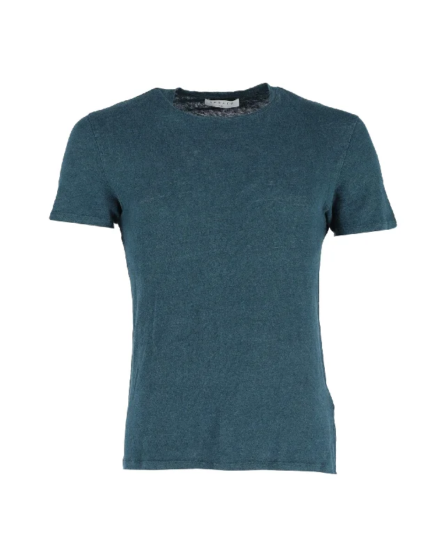 short sleeve t-shirt summer -Sandro Paris Crewneck T-shirt in Green Linen