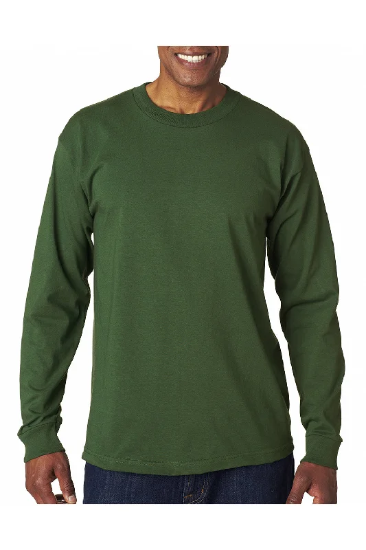 soft short sleeve cotton shirt -Bayside Mens USA Made Long Sleeve Crewneck T-Shirt - Forest Green