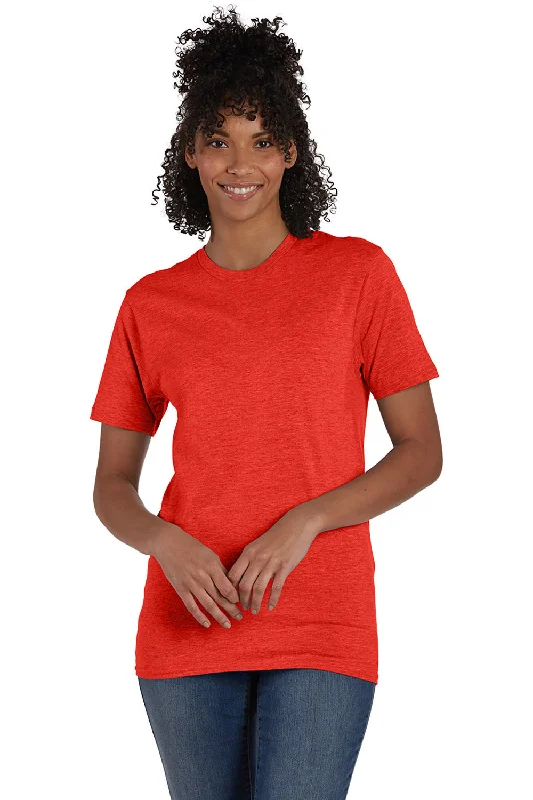 stylish short sleeve t-shirt with logo -Hanes Mens Nano-T Short Sleeve Crewneck T-Shirt - Heather Poppy Red