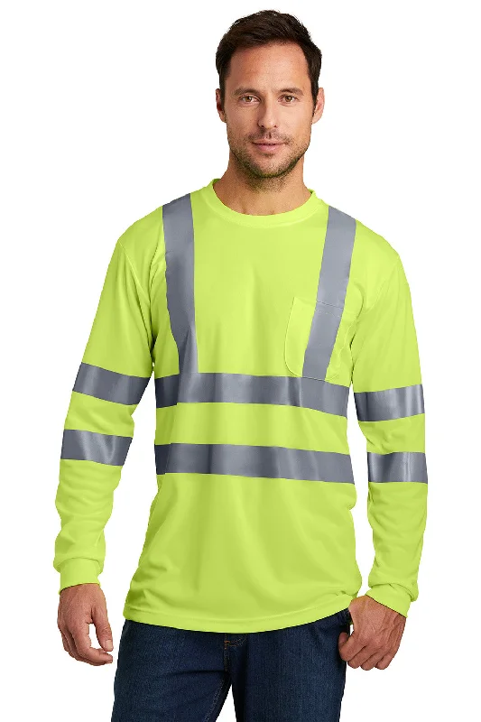 short sleeve button-down shirt -CornerStone Mens Moisture Wicking Long Sleeve Crewneck T-Shirt w/ Pocket - Safety Yellow