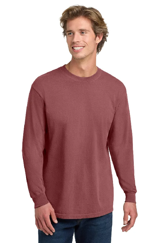 short sleeve t-shirt with logo -Comfort Colors Mens Long Sleeve Crewneck T-Shirt - Brick Red