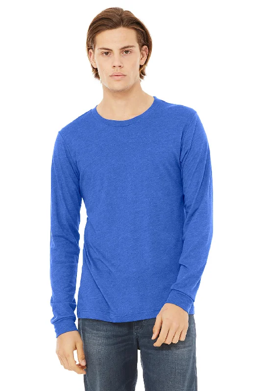 breathable fabric short sleeve t-shirt -Bella + Canvas Mens Jersey Long Sleeve Crewneck T-Shirt - True Royal Blue Triblend