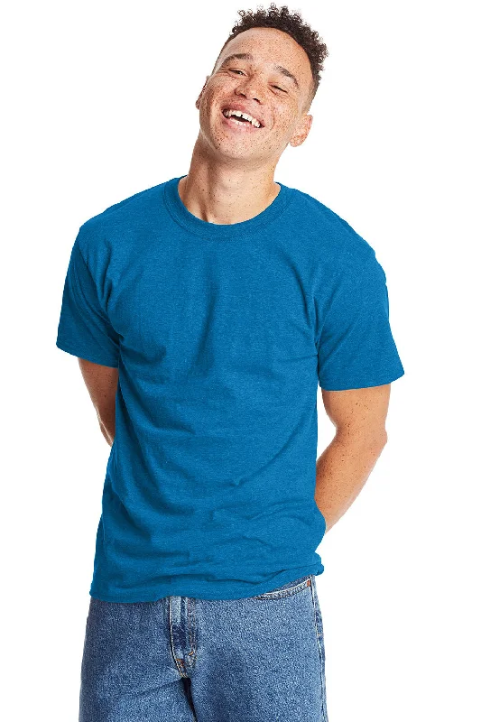 short sleeve denim shirt -Hanes Mens Beefy-T Short Sleeve Crewneck T-Shirt - Heather Sapphire Blue - Closeout