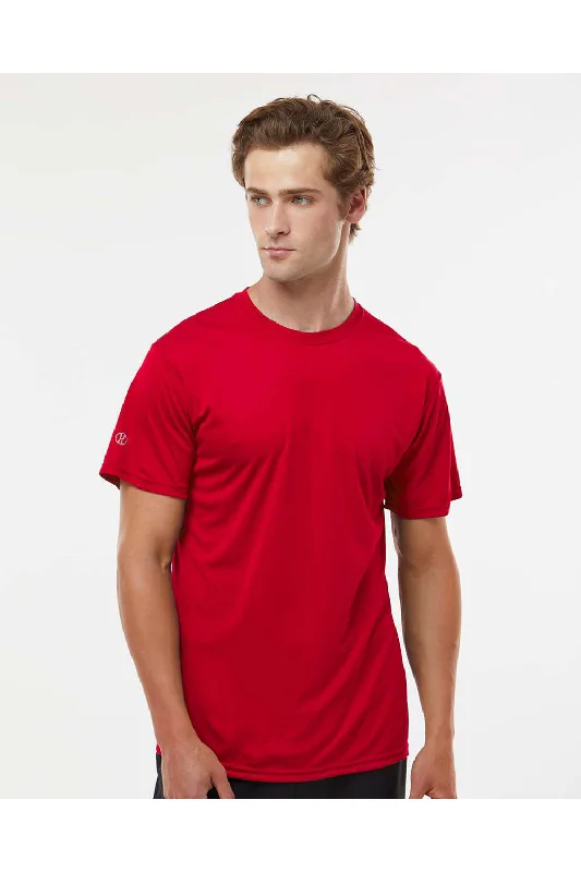 short sleeve cotton shirt for men -Holloway Mens Momentum Moisture Wicking Short Sleeve Crewneck T-Shirt - Scarlet Red