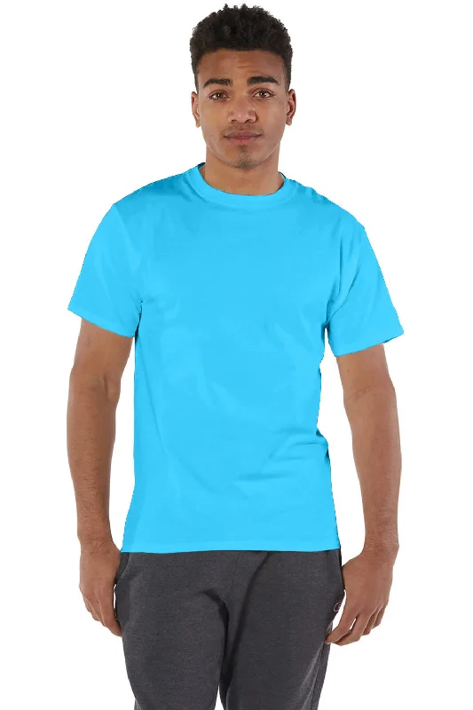 trendy short sleeve printed t-shirt -Champion Mens Short Sleeve Crewneck T-Shirt - Lagoon Blue