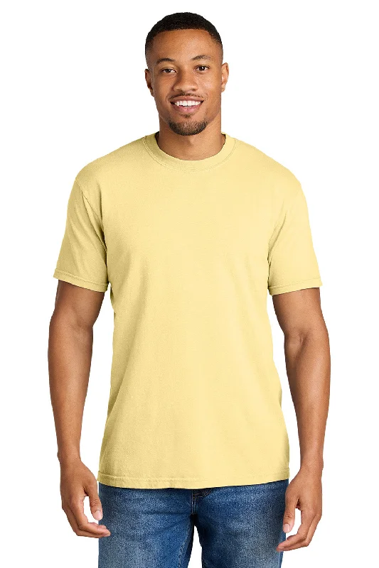 stylish short sleeve t-shirt with floral design -Comfort Colors Mens Short Sleeve Crewneck T-Shirt - Butter Yellow