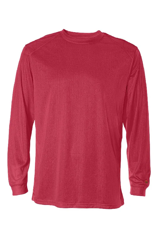 trendy short sleeve button-up shirt -Badger Mens B-Core Moisture Wicking Long Sleeve Crewneck T-Shirt - Red