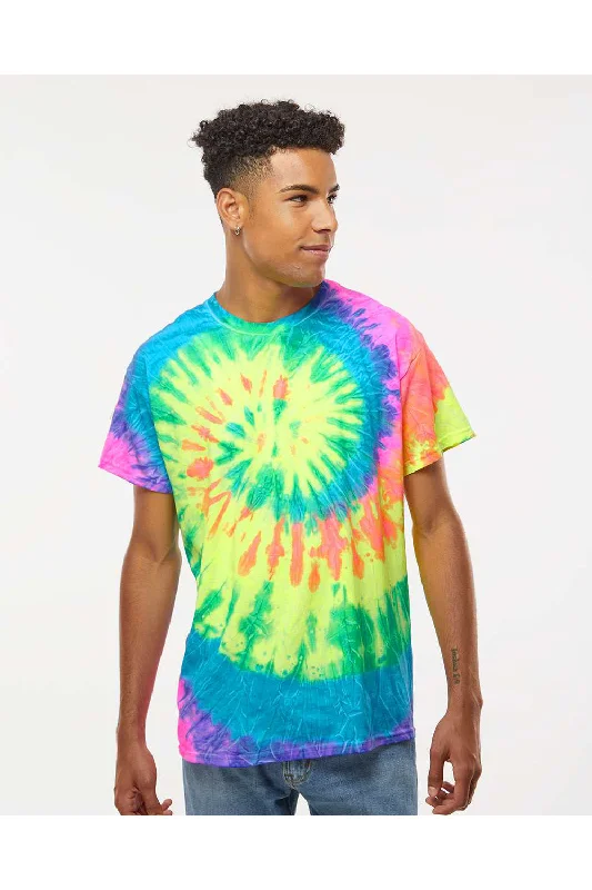 stylish short sleeve shirt for teens -Colortone Mens Short Sleeve Crewneck T-Shirt - Neon Rainbow - Closeout