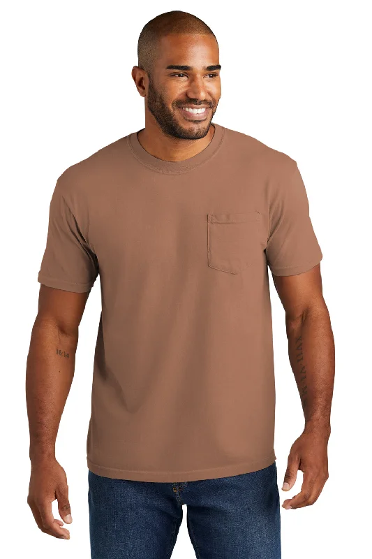 comfortable cotton short sleeve shirt -Comfort Colors Mens Short Sleeve Crewneck T-Shirt w/ Pocket - Terracotta