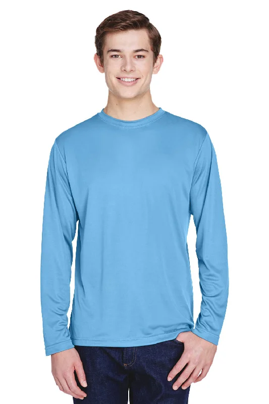 sporty short sleeve shirt for kids -Team 365 Mens Zone Performance Moisture Wicking Long Sleeve Crewneck T-Shirt - Light Blue