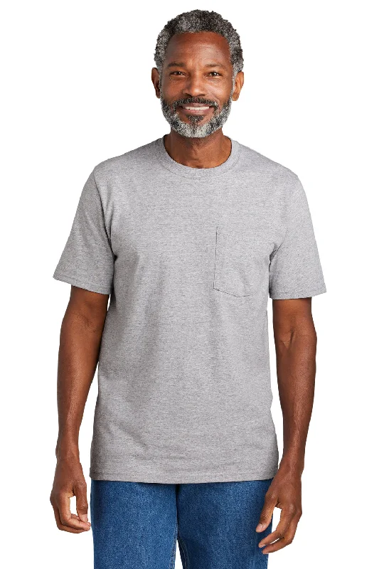 short sleeve t-shirt for athletic performance -Volunteer Knitwear Mens USA Made All American Short Sleeve Crewneck T-Shirt w/ Pocket - Heather Grey