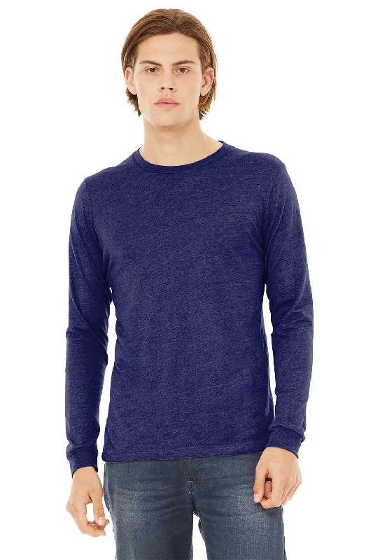 short sleeve graphic t-shirt for casual style -Bella + Canvas Mens Long Sleeve Crewneck T-Shirt - Navy Blue