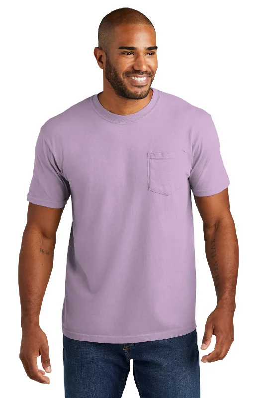 short sleeve long-sleeve hybrid t-shirt -Comfort Colors Mens Short Sleeve Crewneck T-Shirt w/ Pocket - Orchid Purple