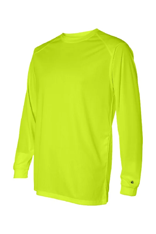 elegant short sleeve top for women -Badger Mens B-Core Moisture Wicking Long Sleeve Crewneck T-Shirt - Safety Yellow