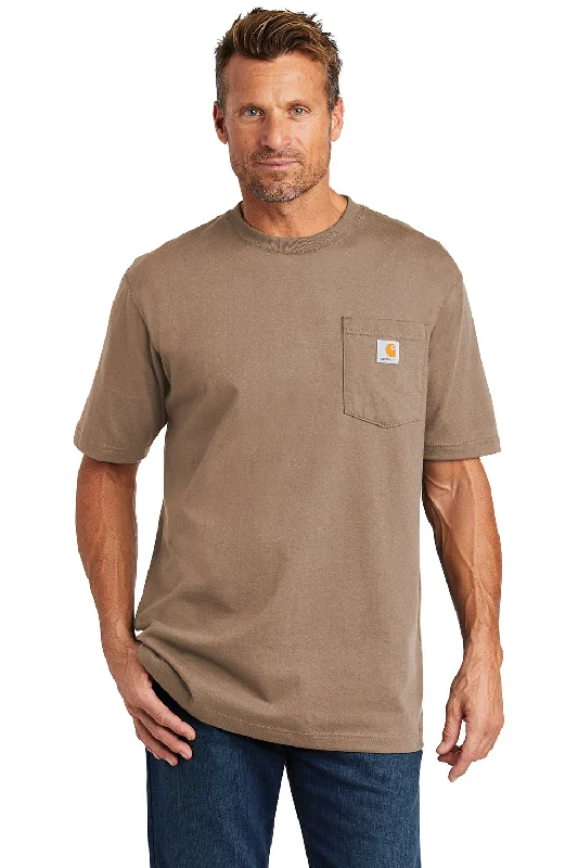 long-lasting short sleeve t-shirt -Carhartt Mens Workwear Short Sleeve Crewneck T-Shirt w/ Pocket - Desert Brown