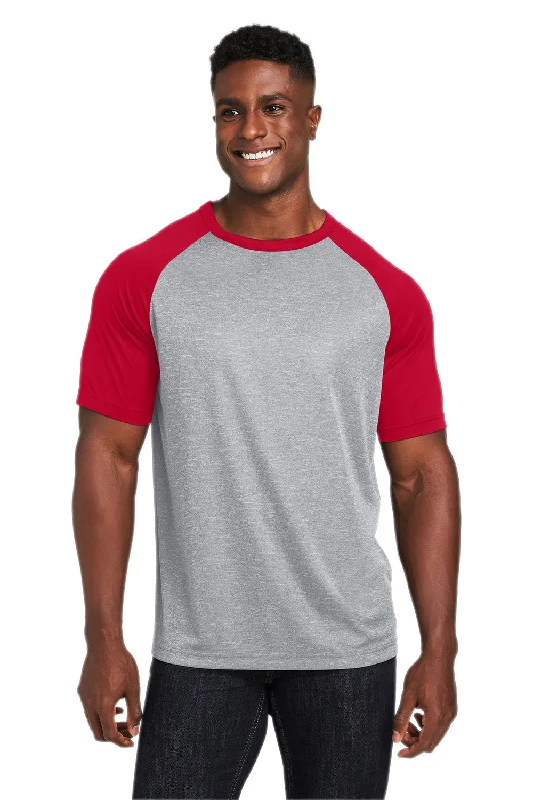 high-performance short sleeve t-shirt -Team 365 Mens Zone Colorblock Moisture Wicking Short Sleeve Crewneck T-Shirt - Heather Grey/Red