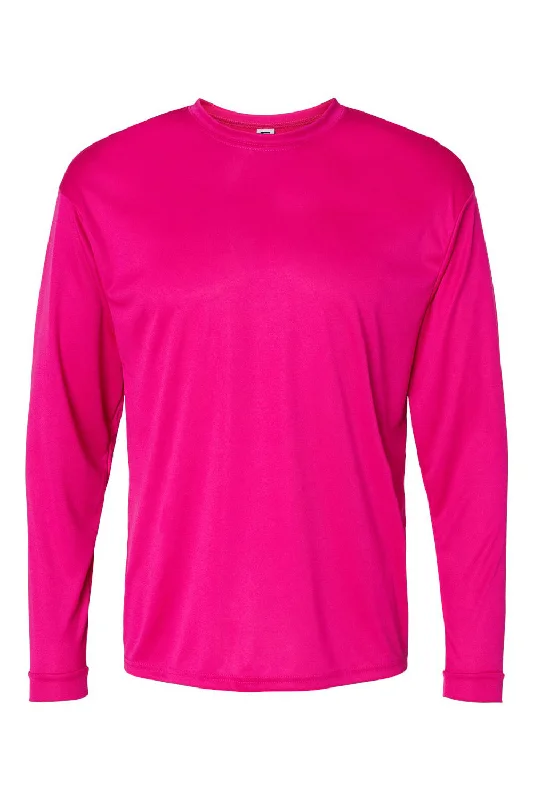 casual short sleeve shirts -C2 Sport Mens Performance Moisture Wicking Long Sleeve Crewneck T-Shirt - Hot Pink