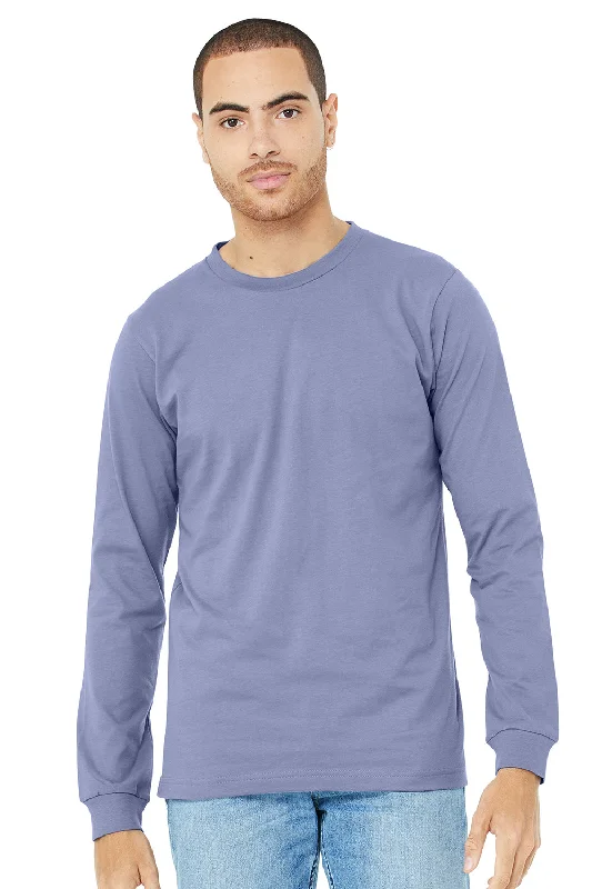 casual short sleeve t-shirt with pocket -Bella + Canvas Mens Jersey Long Sleeve Crewneck T-Shirt - Lavender Blue