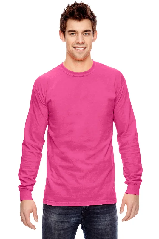 simple short sleeve t-shirt for everyday wear -Comfort Colors Mens Long Sleeve Crewneck T-Shirt - Peony Pink - Closeout