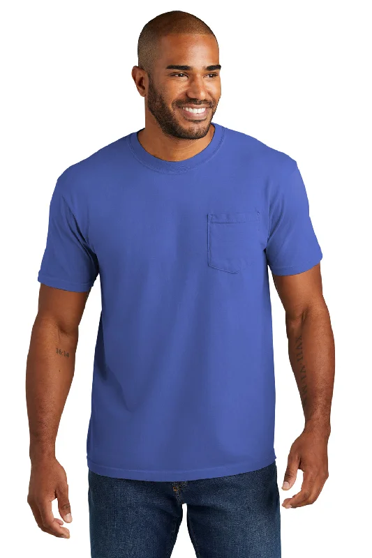 short sleeve t-shirt with floral print -Comfort Colors Mens Short Sleeve Crewneck T-Shirt w/ Pocket - Mystic Blue