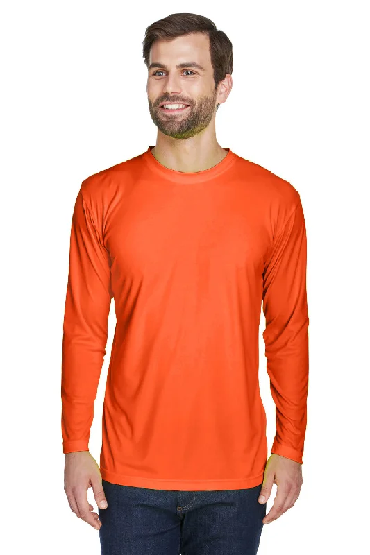 printed short sleeve polo for men -UltraClub Mens Cool & Dry Performance Moisture Wicking Long Sleeve Crewneck T-Shirt - Bright Orange