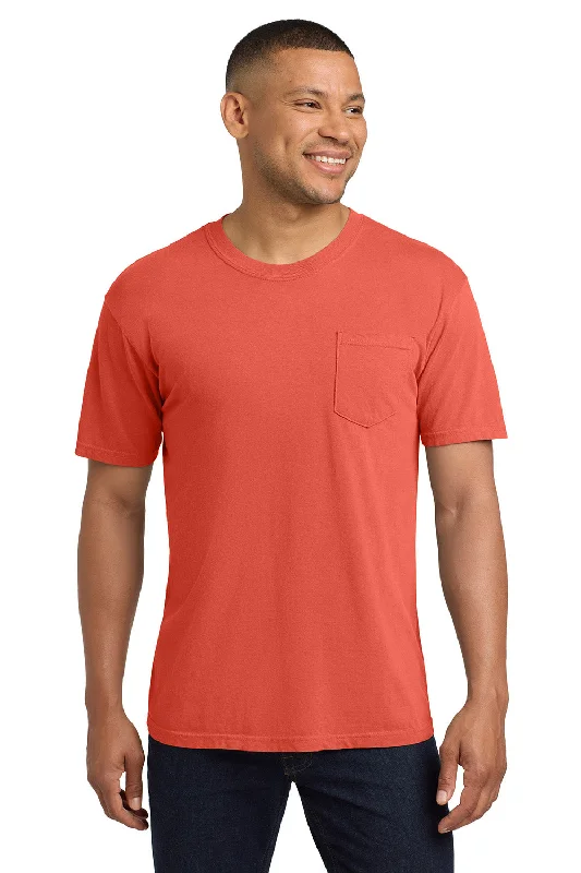 casual short sleeve graphic t-shirt -Comfort Colors Mens Short Sleeve Crewneck T-Shirt w/ Pocket - Bright Salmon