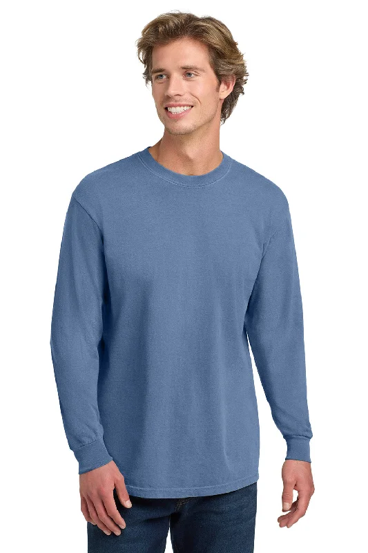 athletic short sleeve t-shirt for gym -Comfort Colors Mens Long Sleeve Crewneck T-Shirt - Washed Denim Blue