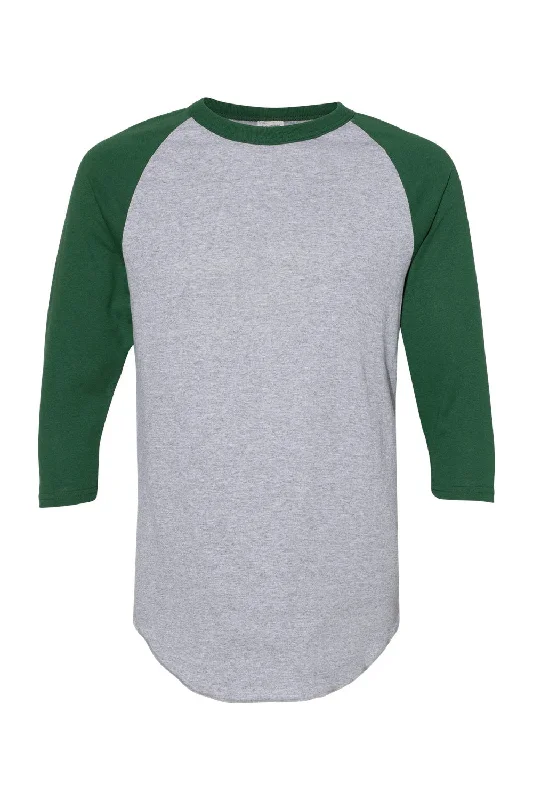 loose-fit short sleeve t-shirt for leisure -Augusta Sportswear Mens Raglan 3/4 Sleeve Crewneck T-Shirt - Heather Grey/Dark Green