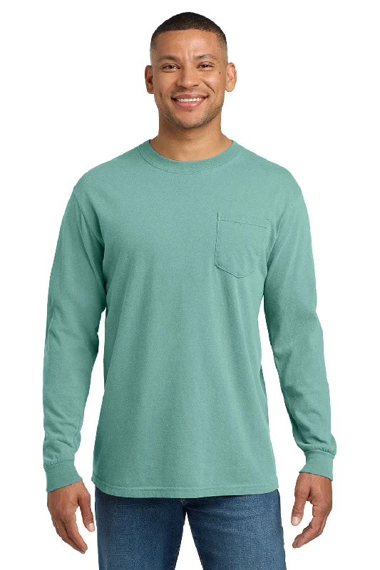 soft fabric short sleeve t-shirt -Comfort Colors Mens Long Sleeve Crewneck T-Shirt w/ Pocket - Seafoam Green