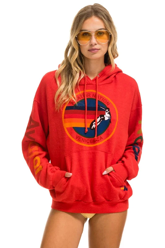 hoodie for chilly mornings and nights -AVIATOR NATION  RELAXED PULLOVER HOODIE - RED